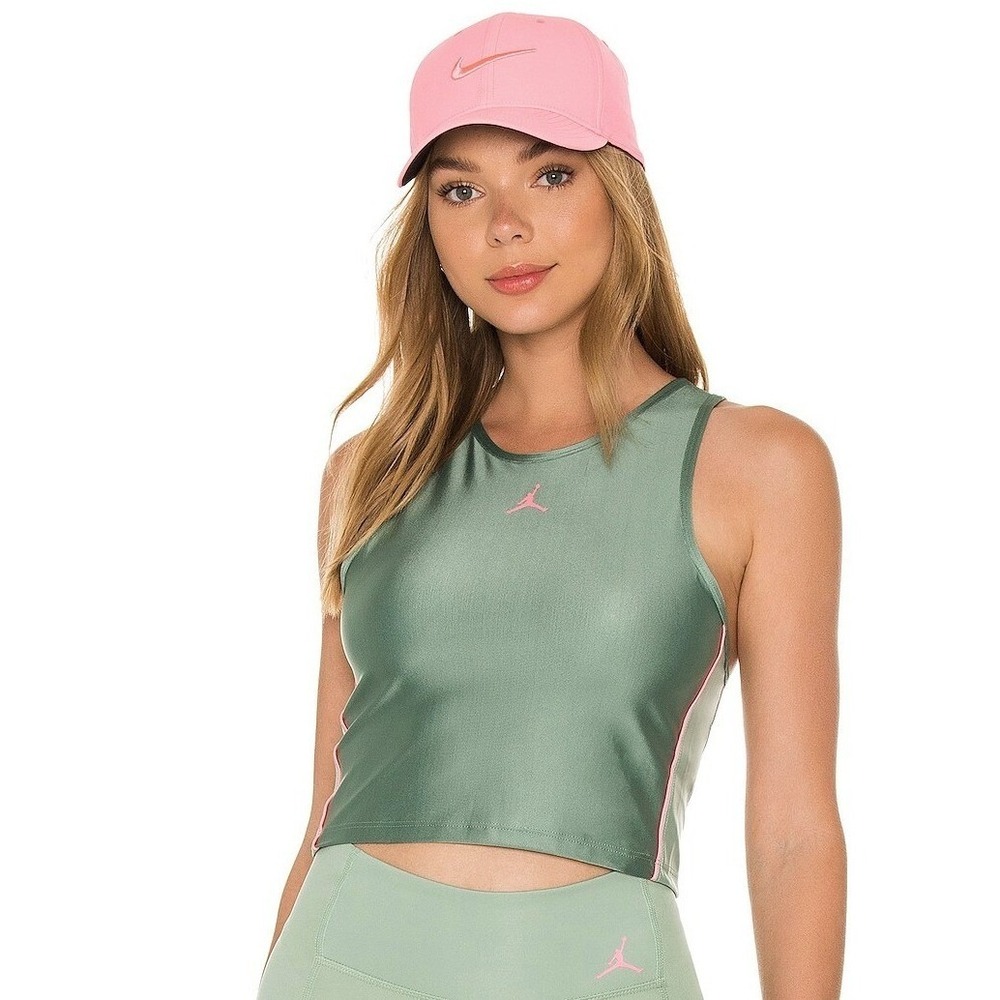 Jordan Womens Dutch Green Pink Cropped Racerback Active Tank Top DD0493-353 1X